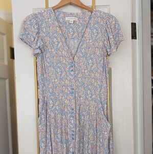 Floral Button-Down Dress in Blue and Pink